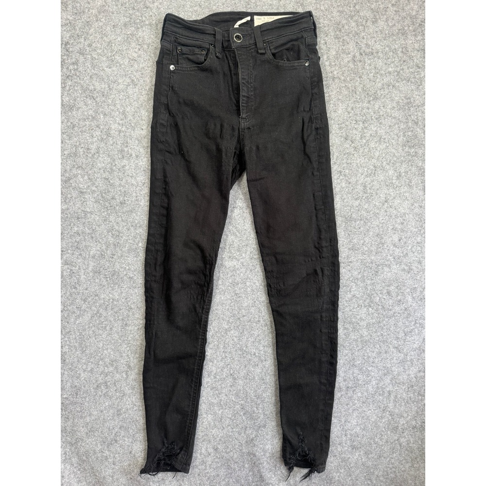 Rag & Bone Womens Skinny Jeans 23 Black Raw Frayed Hem High Rise Stretch Denim